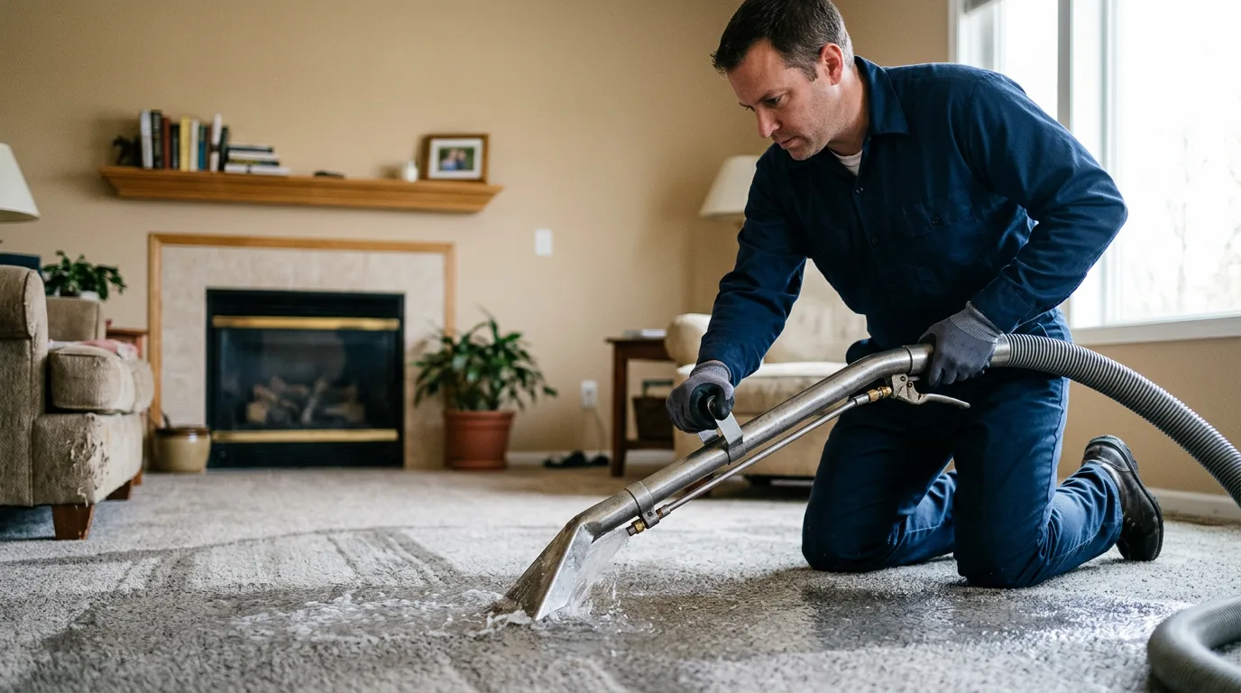 Water damage restoration technician working near Campbell Hall, NY